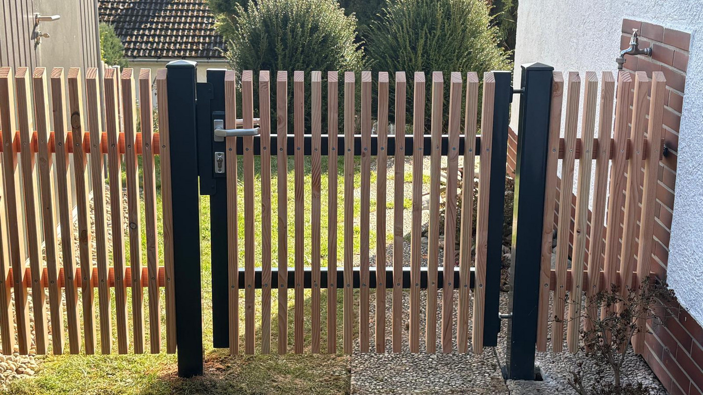 Zaun Douglasie Tor Stahl